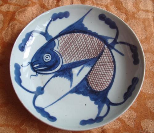 元時代中国陶器魚皿开片鱼盘-