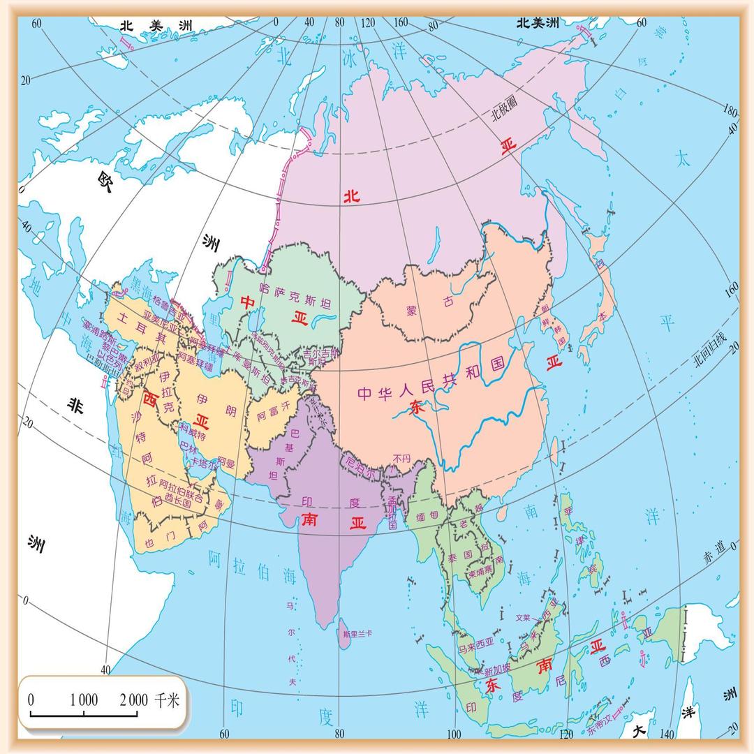 亚洲政区图简易画法图片